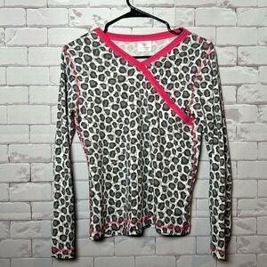 Hanna Anderson women’s pajama set 100% organic cotton animal print pink lining